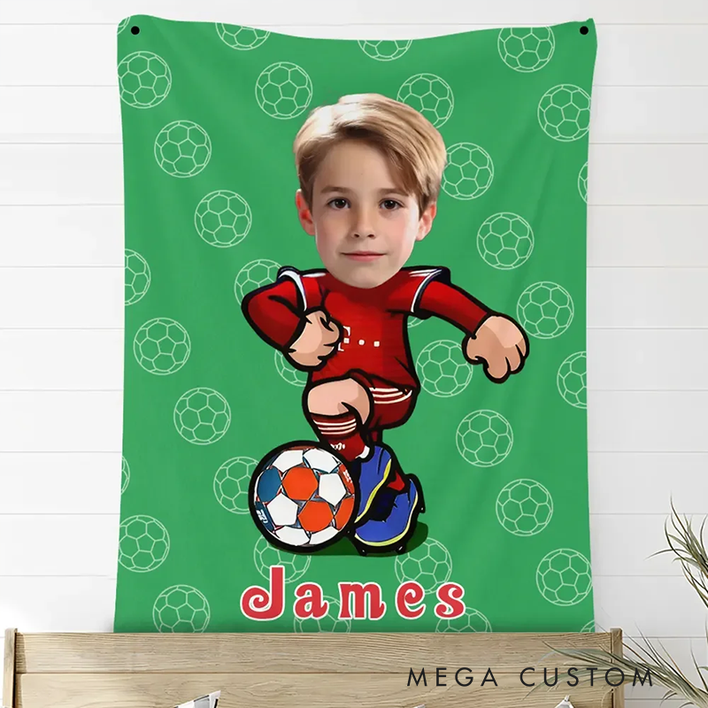 Personalized Soccer Blanket with Custom Photo and Name for Kids