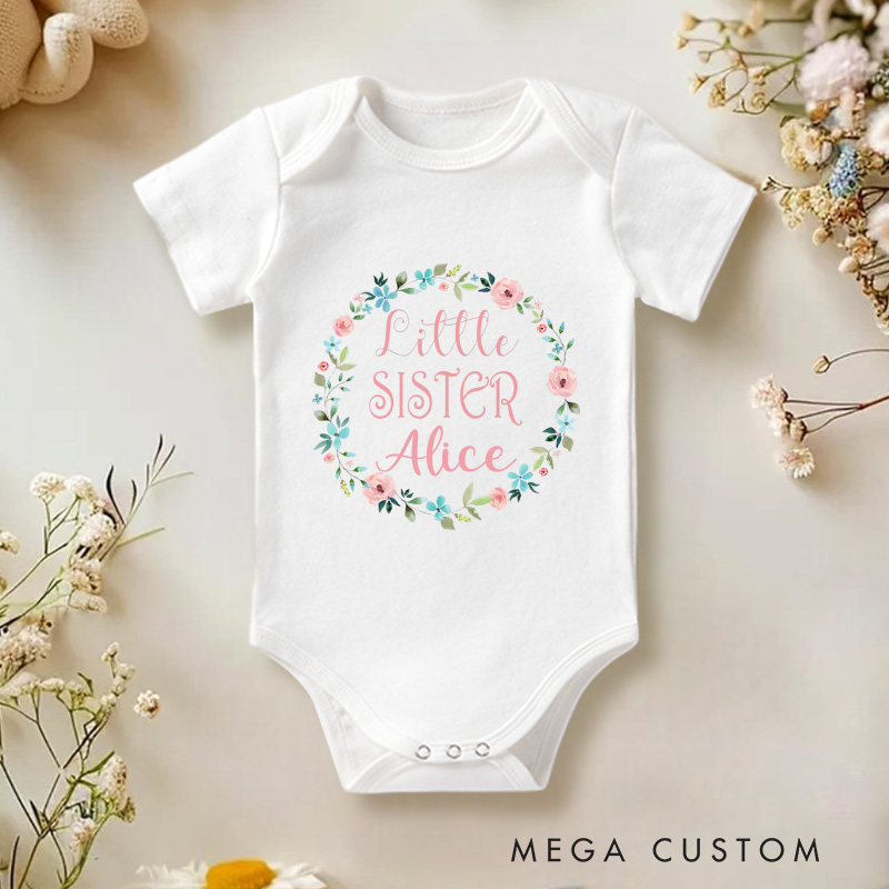 Personalized Little Sister Floral Baby Onesie Baby Gift for New Mom New Sister Gift