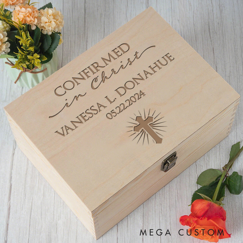 Personalized Confirmed in Christ Wooden Keepsake Box with Name and Date Religious Gift Confirmation Gift for Kids