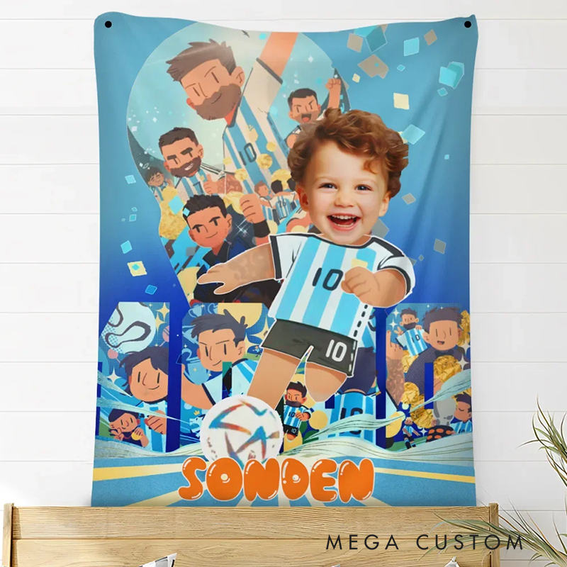Personalized Soccer Champion Blanket with Custom Photo and Name Design for Kids