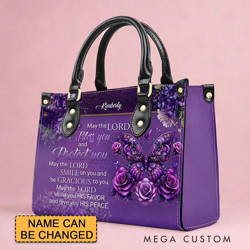 Personalized May the Lord Bless You and Protect You Leather Handbag with Name Religious Gift Christian Gift for Her