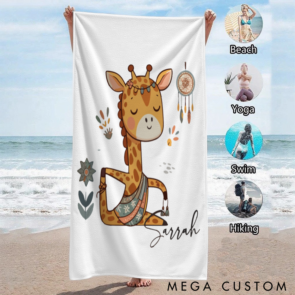 Personalized Giraffe Yoga Superpower Towel with Adorable Yoga Pose Design Perfect Gift for Yoga Lover and Pet Lover