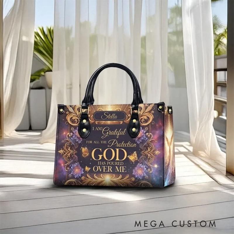 Personalized God Protection Leather Handbag with Name Religious Gift for Women Christian Gift for Her