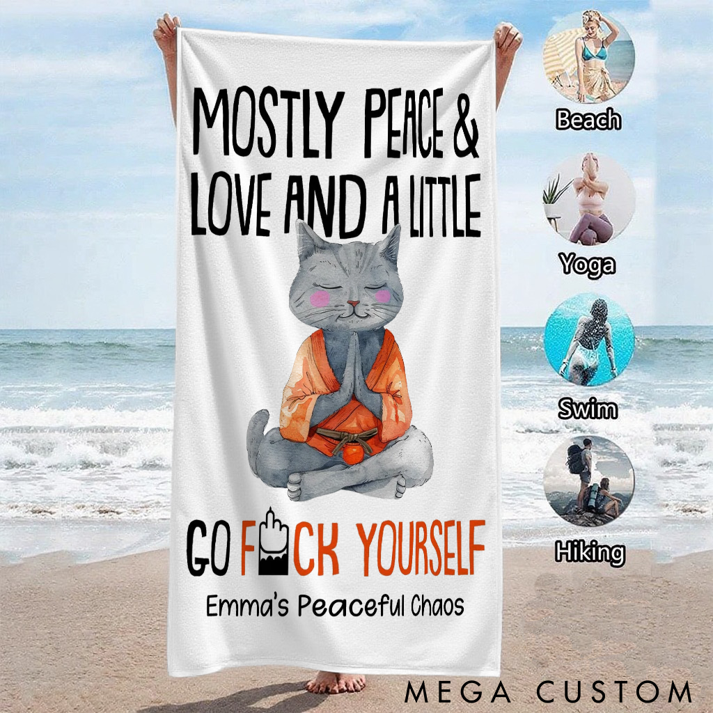 Personalized Funny Cat Superpower Towel with Humorous Text Design Perfect Gift for Yoga Lover and Cat Lover
