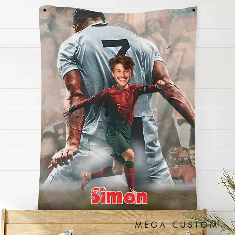 Personalized Soccer Star Blanket with Custom Photo and Name Design
