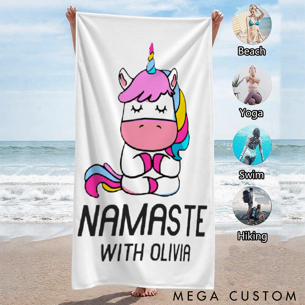 Personalized Unicorn Yoga Beach Towel Yoga Towel Perfect for Beach, Yoga, Swimming, and Hiking Adventures