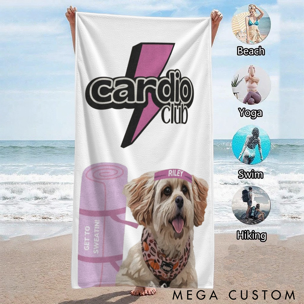 Personalized Yoga Beach Towel with Dog and Yoga Mat design Perfect Gift for Yoga Lover and Dog Lover