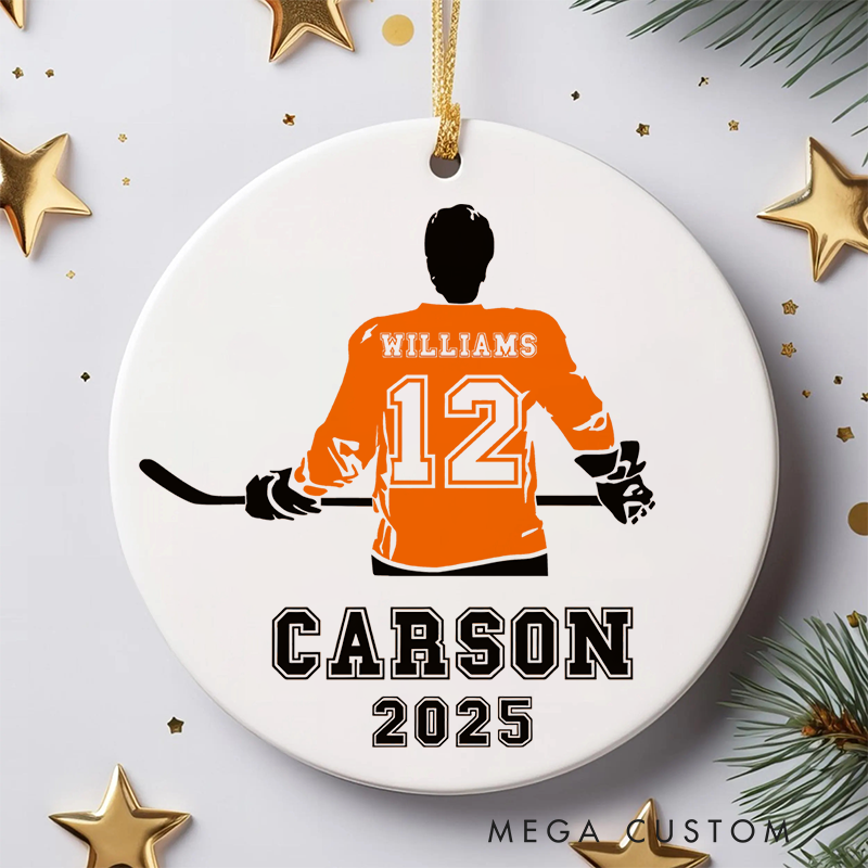 Personalized Hockey Christmas Ornament with Custom Name, Number, Year