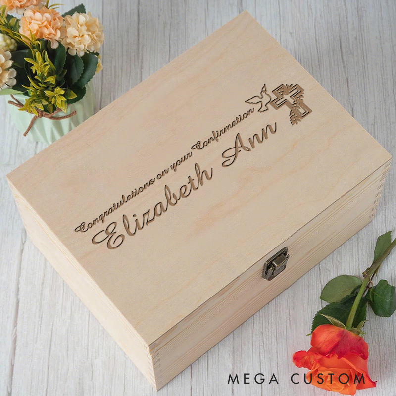 Personalized Dove Cross Wooden Keepsake Box with Name Religious Gift Confirmation Gift for Christians
