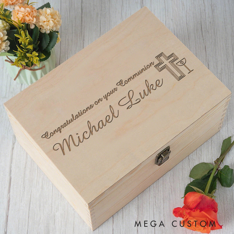 Personalized Wooden Keepsake Cross Box with Name Religious Gift First Holy Communion Gift for Christians