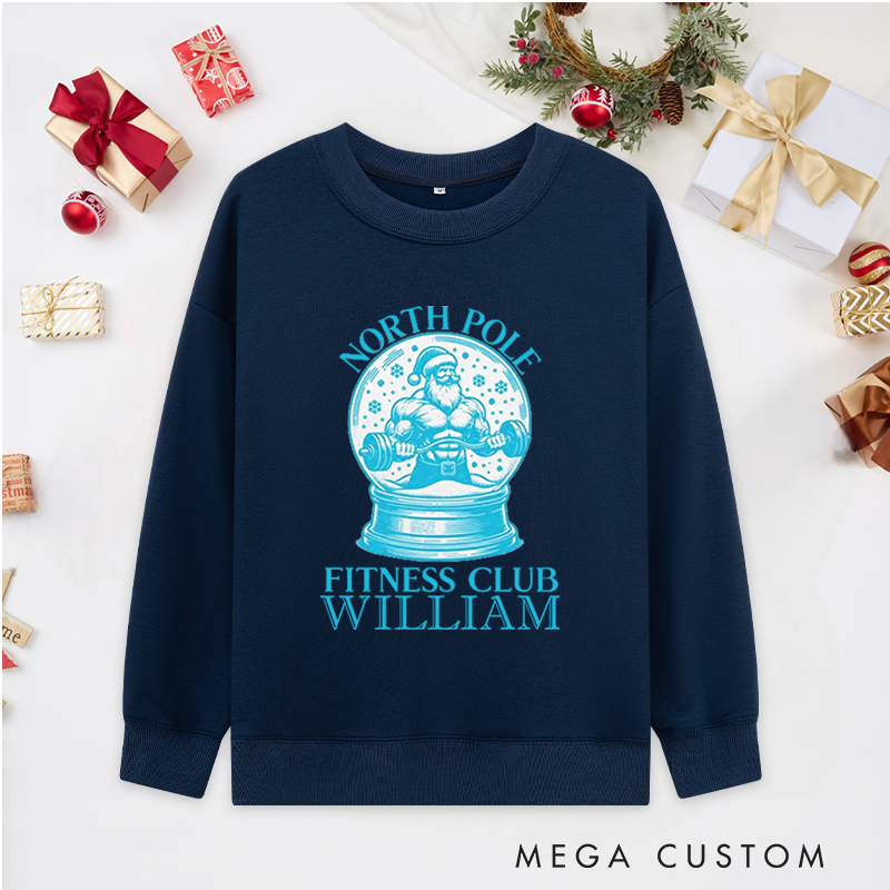 Personalized Christmas Classic Ugly Sweatshirts with Santa Snow Globe for Fitness Enthusiasts Bodybuilders and Gym Lovers