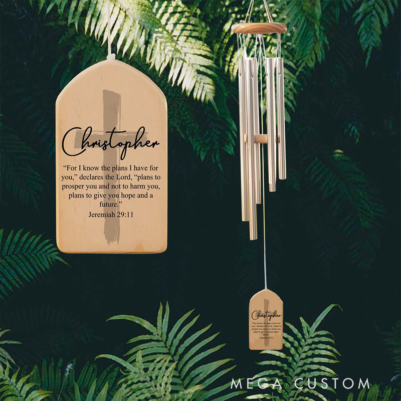 Personalized Cross for I Know the Plans I Have for You Wind Chime with Name Garden Outdoor Decoration Religious Gift Christian Gift