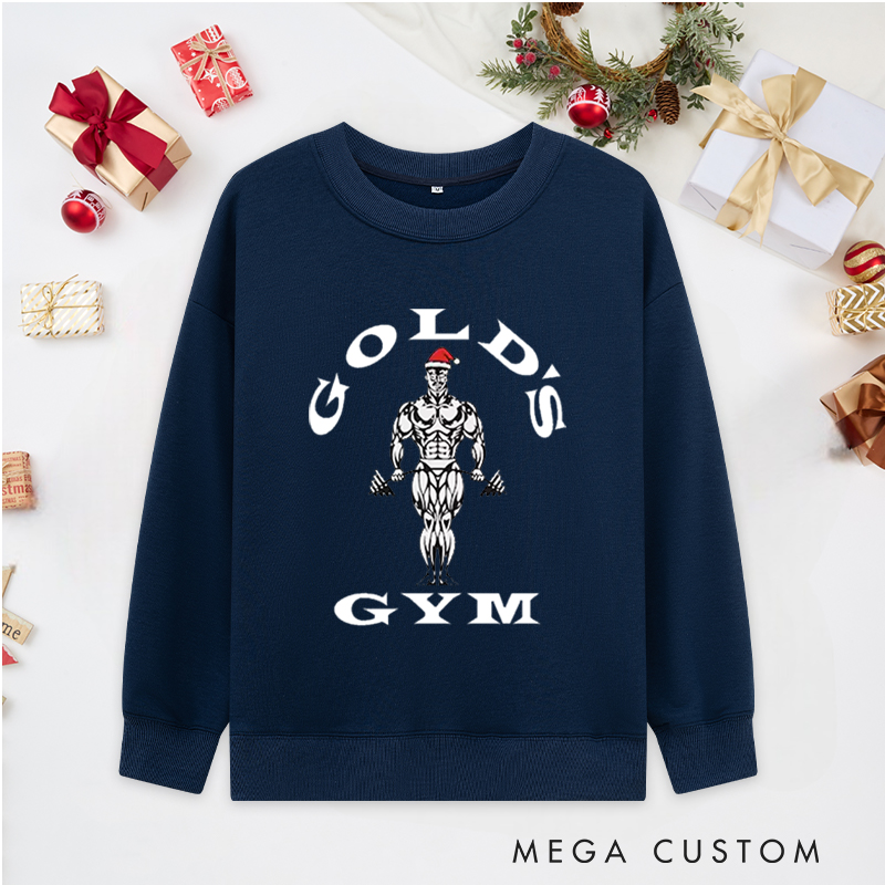 Personalized Christmas Classic Ugly Sweatshirts with Bodybuilder with Santa Hat Print for Fitness Enthusiasts Bodybuilders and Gym Lovers