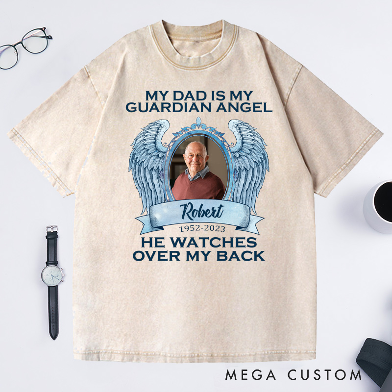 Personalized in loving Memory Washed T-Shirt Rest in Peace Shirt Heaven Shirt Custom Photo Shirt My Dad Is My Guardian Angel Shirt