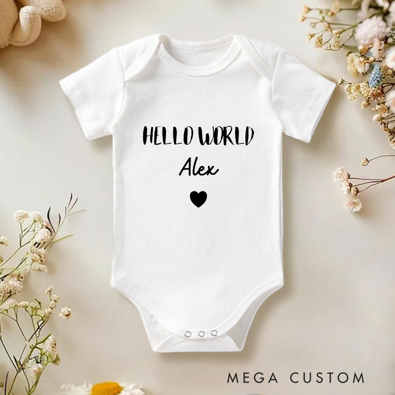 Personalized Hello World Baby Onesie with Your Name New Baby Girl Boy Gift Nursery Gift