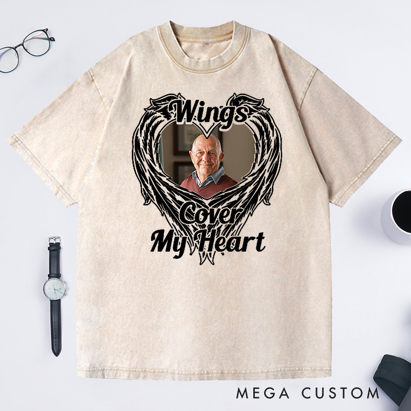 Personalized Memorial Washed T-Shirt Custom Funeral Photo Shirt Remembrance Shirt Sympathy T-Shirt for Loss of Father or Loved One Condolence Gift