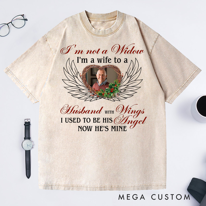 Personalized Memorial Photo Washed T-Shirt I'm A Wife To A Husband With Wings Shirt Condolence Gift