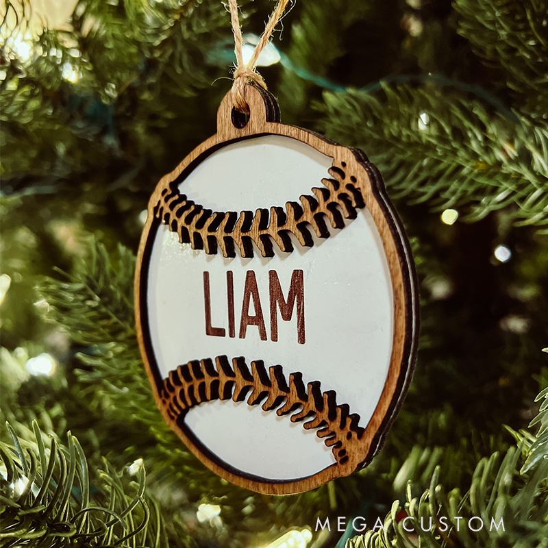 Personalized Wooden Baseball Christmas Ornament with Custom Name Number and Year  