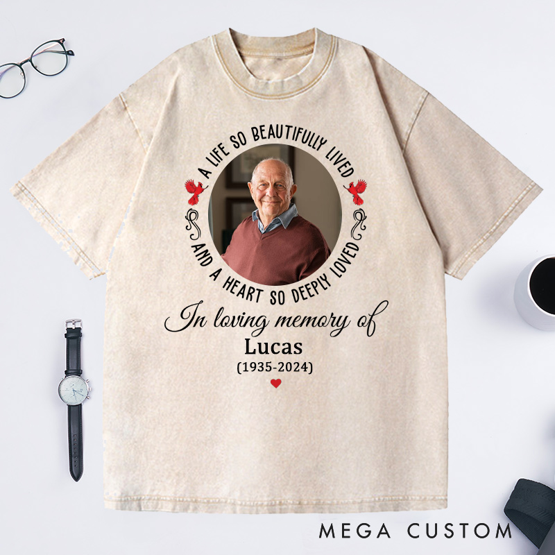 Personalized Memorial Washed T-Shirt Custom Funeral Photo Shirt Rest in Peace Memory Shirt Remembrance Shirt Gift for Loss of Grandfather or Loved One
