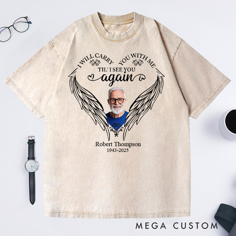 Personalized Memorial Photo Washed T-Shirt Remembrance Tees in Loving Memory Shirt Sympathy Gift for Loss of Father Funeral Keepsake