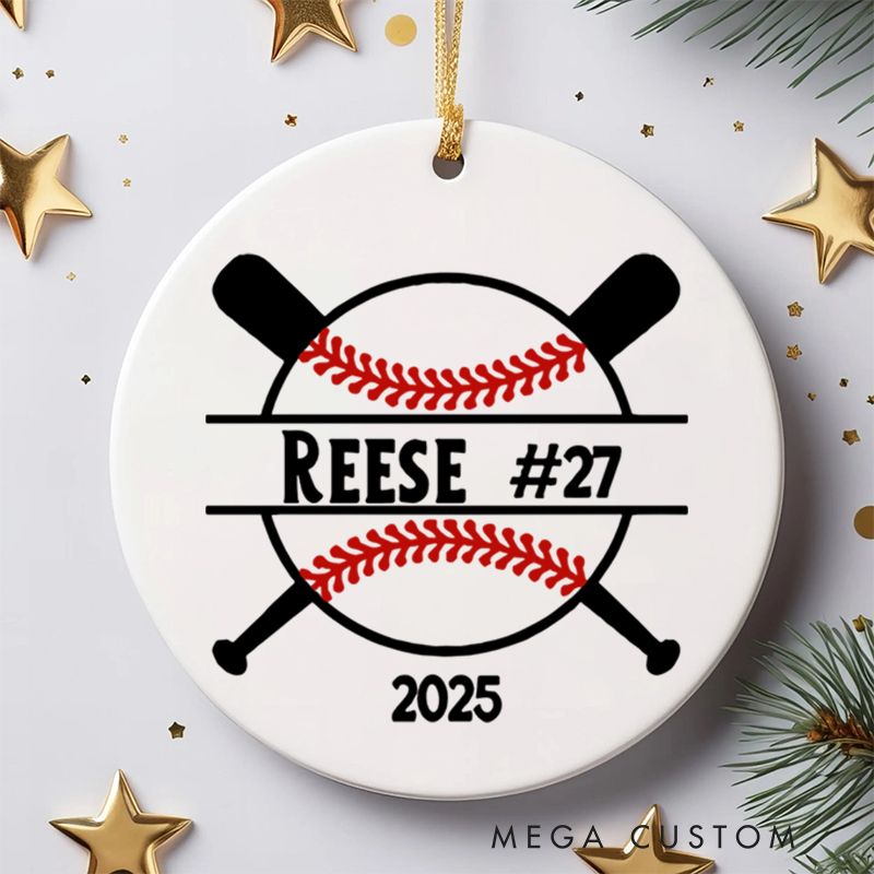 Personalized Ceramic Baseball Christmas Ornament with Custom Text  