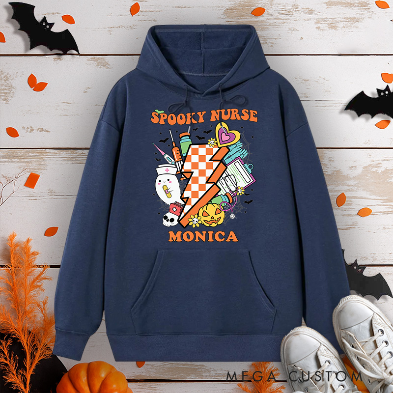Personalized Hoodies for Nurse Customized Spooky Nurse Retro Collage Design Hoodies Halloween Nurse Hoodie