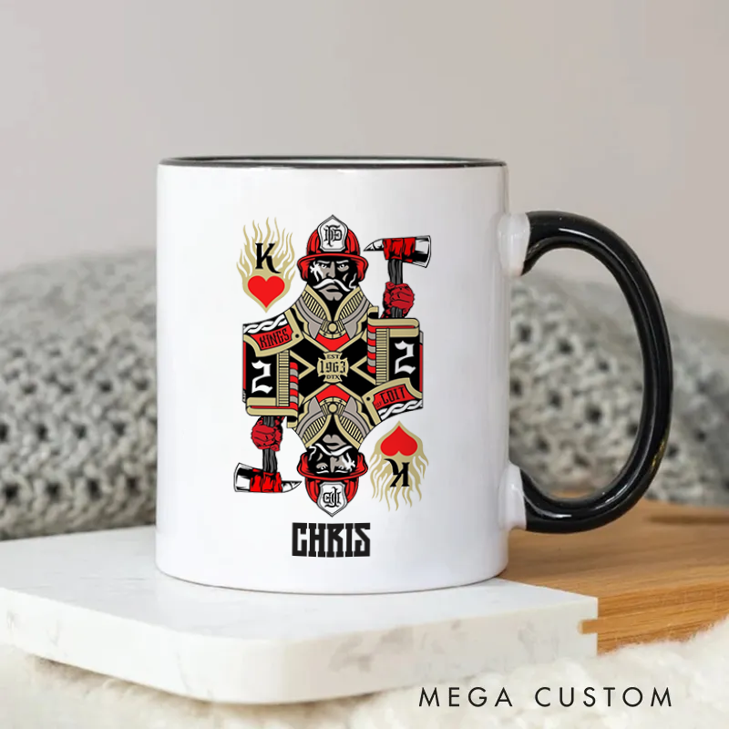 Firefighter Mug King of Hearts Firefighter Themed Coffee Mug Gift for Colleagues and Friends