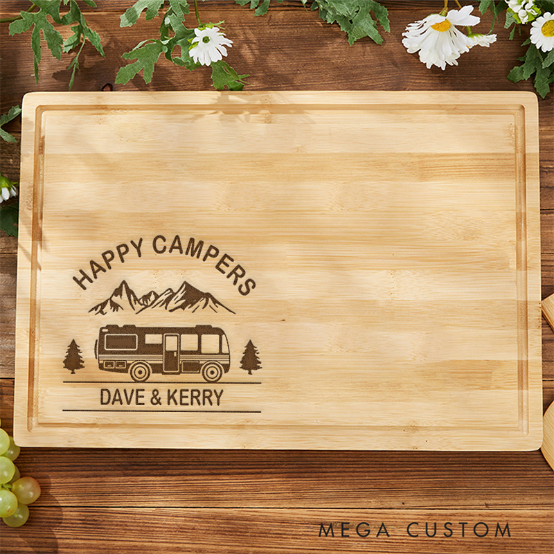 Personalized Happy Campers Cutting Board Adventures Mountain Gift Hiking Camping Cutting Board Gift for Couple Outdoor