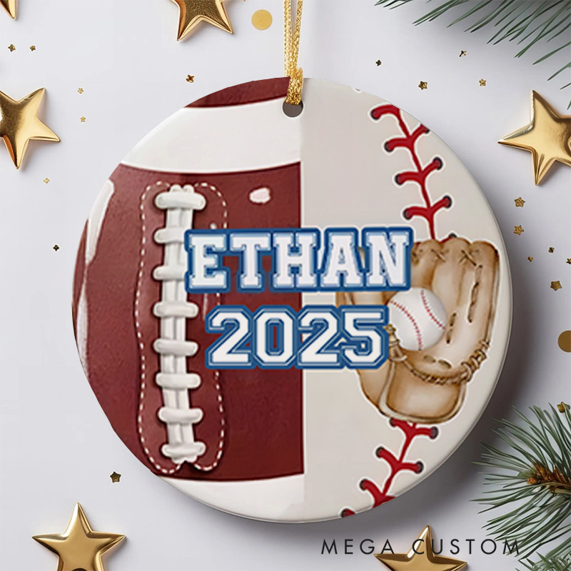 Personalized American and Baseball Design Ceramic Christmas Ornament with Custom Name and Year  