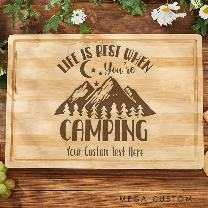 Personalized Bamboo Camping Cutting Board Campers and Rv Lover Cutting Board Gift for Outdoor Nature Lover
