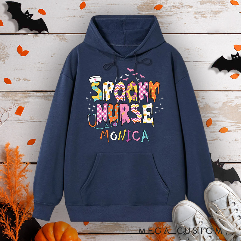 Personalized Hoodies for Nurse Customized Spooky Nurse Fun and Colorful Design Hoodies Halloween Nurse Hoodie