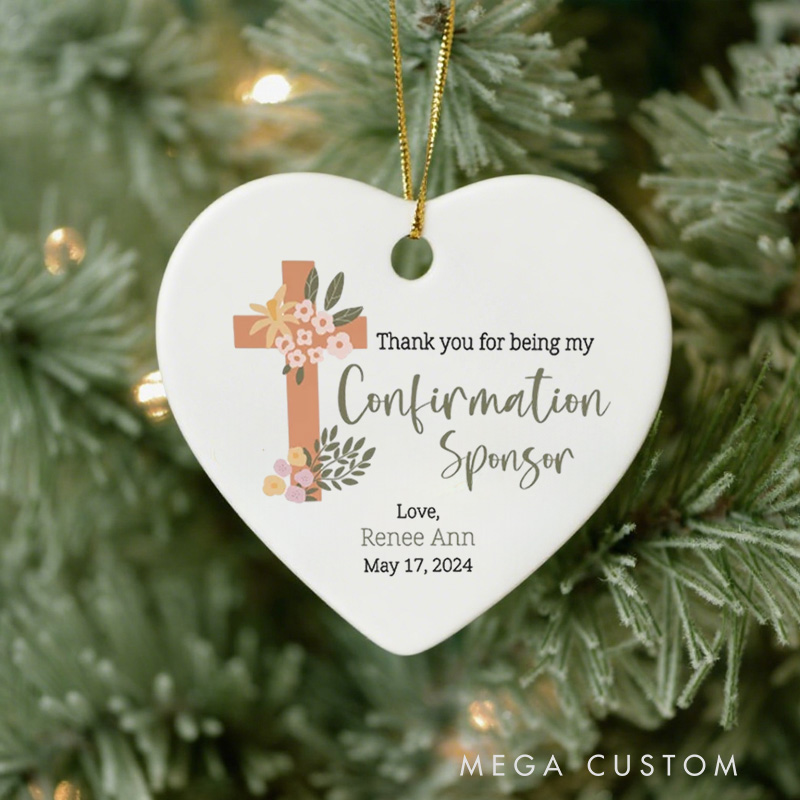 Personalized Floral Cross Ceramic Ornament with Name Religious Gift Confirmation Gift for Her