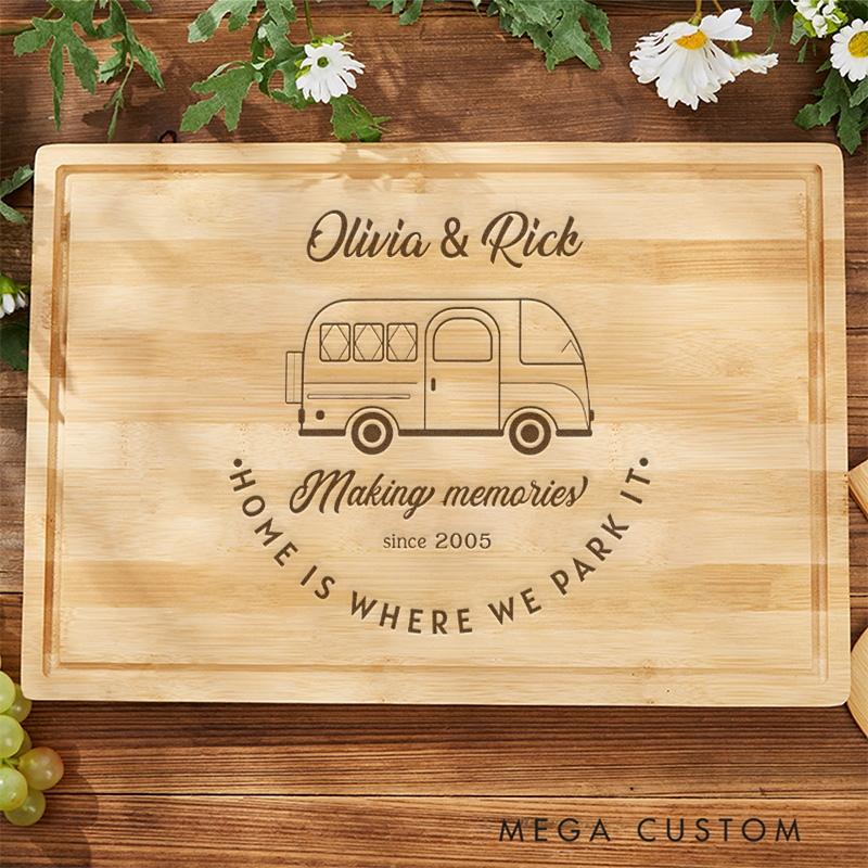 Personalised Engraved Campervan Wooden Chopping Board Motorhome Meat Board Outdoor Camping Gift for Couple