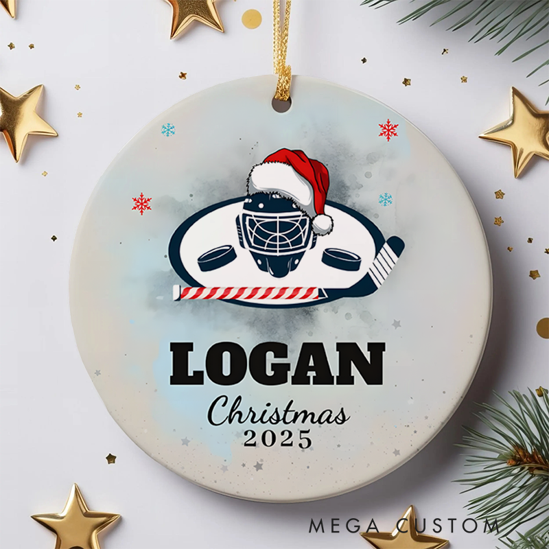 Personalized Hockey Christmas Ornament with Custom Name and Year Design