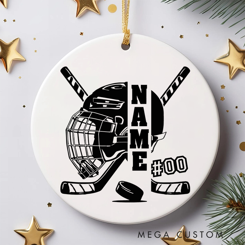Personalized Hockey Ornament with Custom Name and Number Design