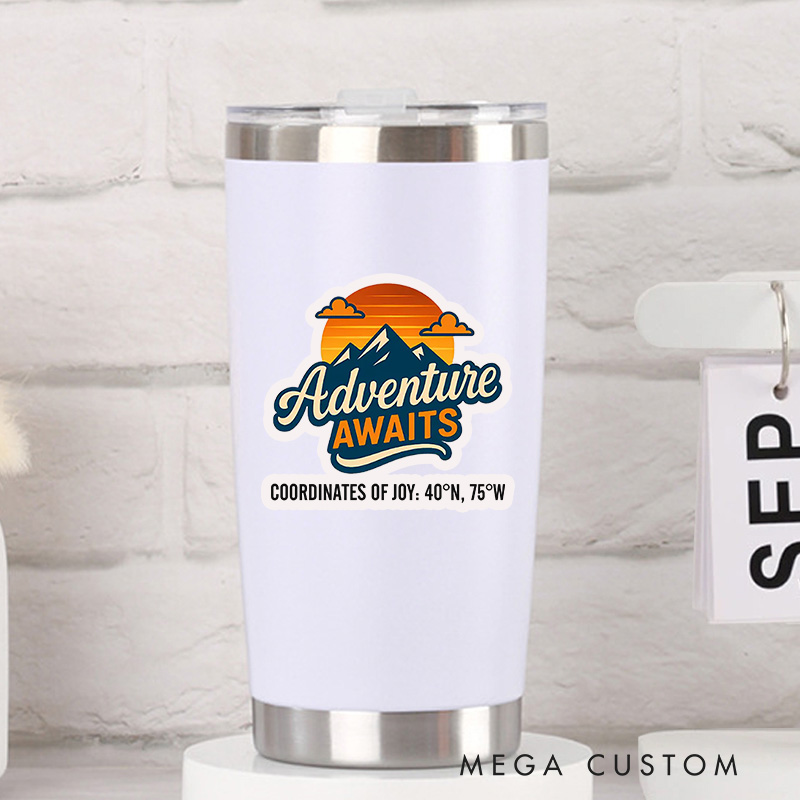 Personalized Adventure Awaits Stickers Custom Housewarming Labels Decorative New Home Moving Stickers with Coordinates Design for Gift and Celebration