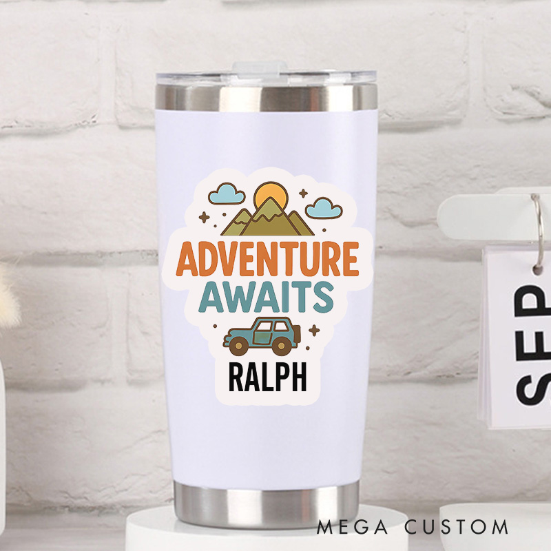 Personalized Adventure Awaits Stickers Custom Housewarming Labels Decorative New Home Moving Stickers with Car and Mountain Design for Gifts
