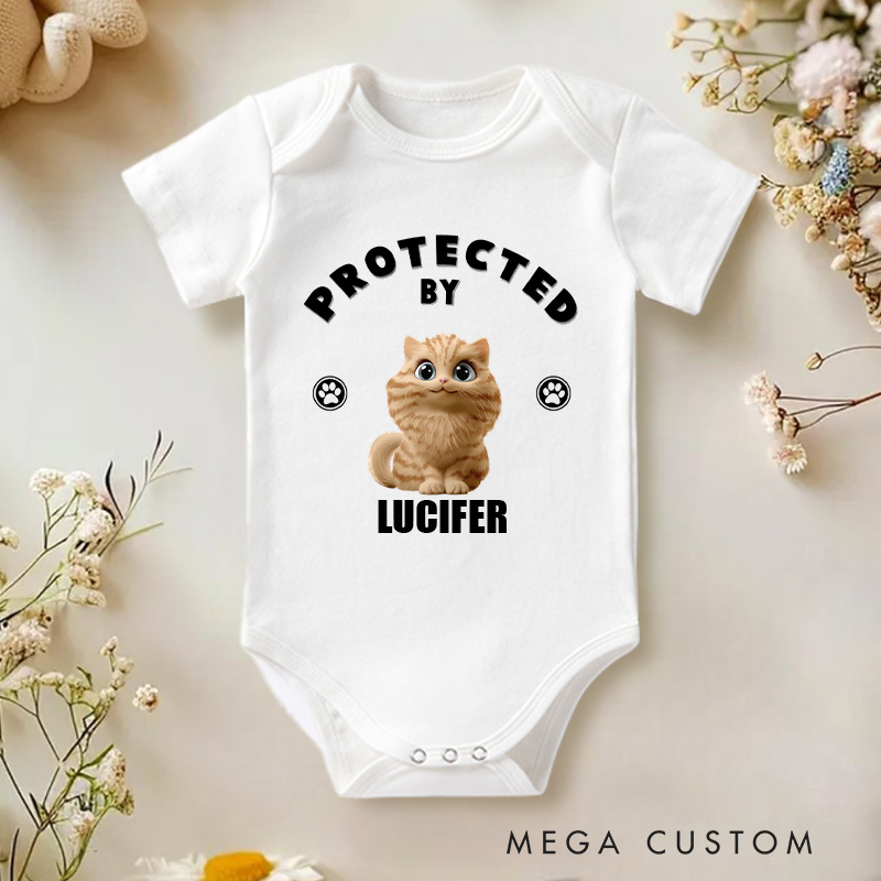 Personalized Long Sleeve Baby Onesie Human Protected By Cats Funny Baby Gift
