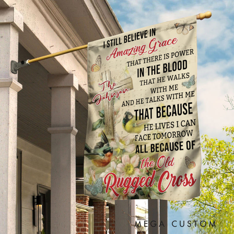 Personalized The Old Rugged Cross Jesus Garden Flag with Family Name Yard Porch Decor Religious Gift for Family Christian