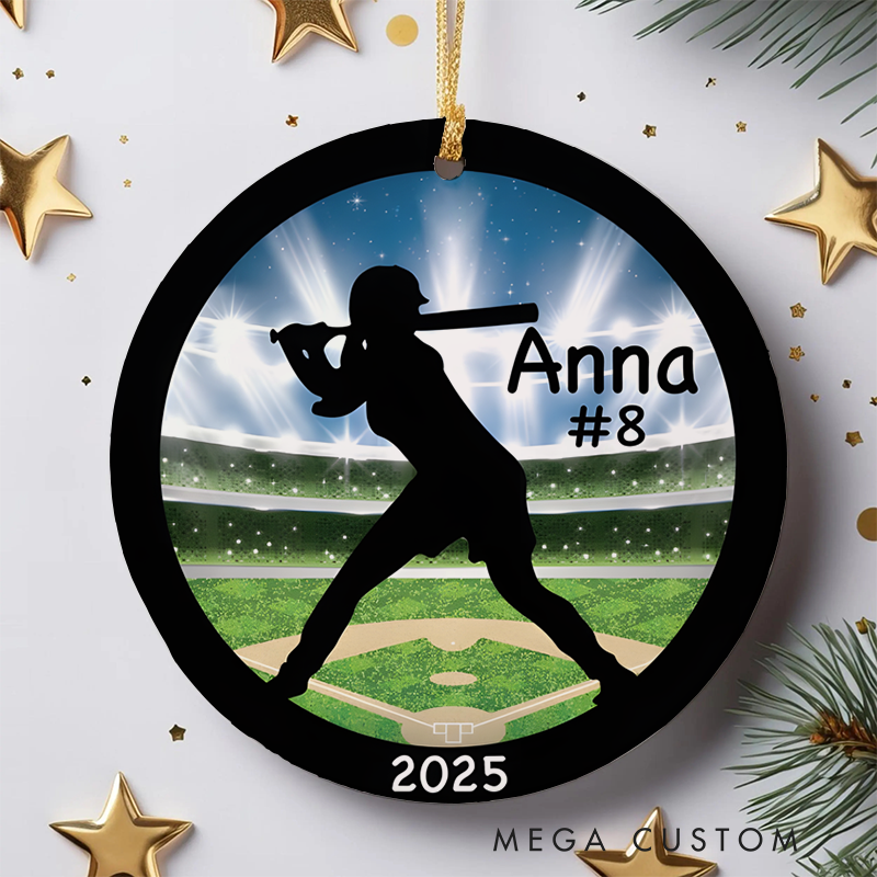 Personalized Softball Player Christmas Ornament with Custom Name, Number, and Year Design