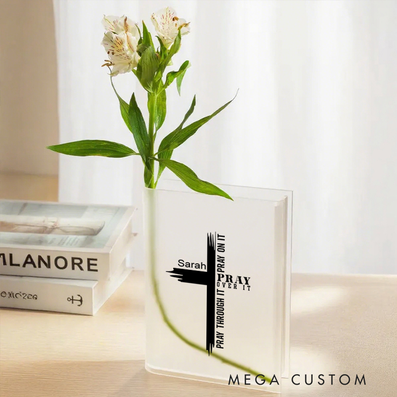 Personalized Pray on It Pray over It Pray Through It Bookend Vase with Name Aesthetic Room Decor Baptism Birthday Gift for Christians