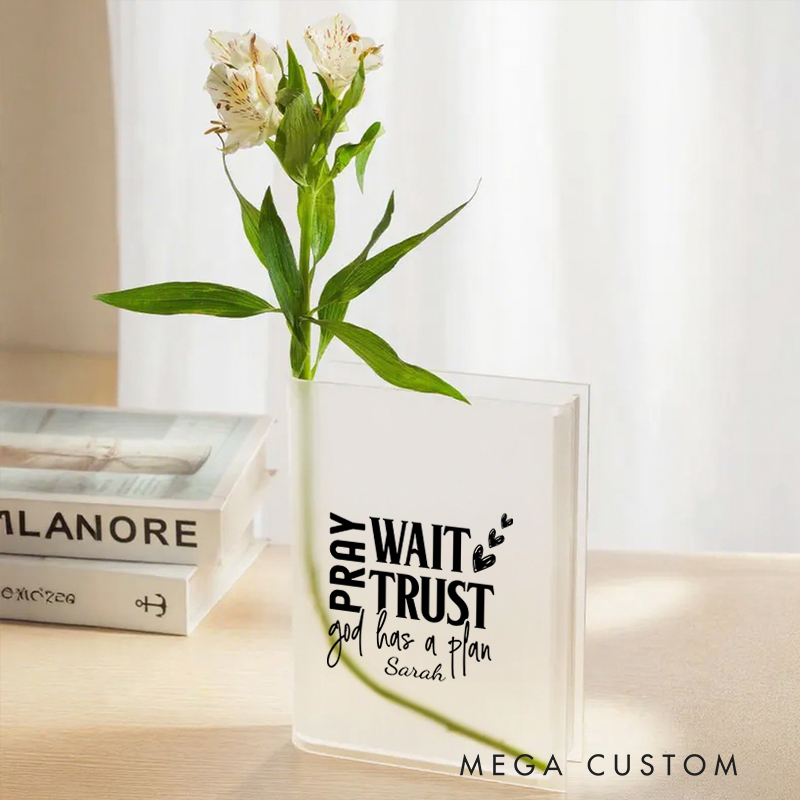 Personalized Pray Wait Trust God Has a Plan Bookend Vase with Name Aesthetic Room Decor Baptism Birthday Gift for Christians