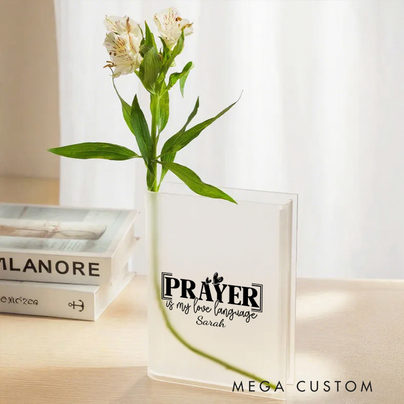 Personalized Prayer is My Love Language Bookend Vase with Name Aesthetic Room Decor Baptism Birthday Gift for Christians