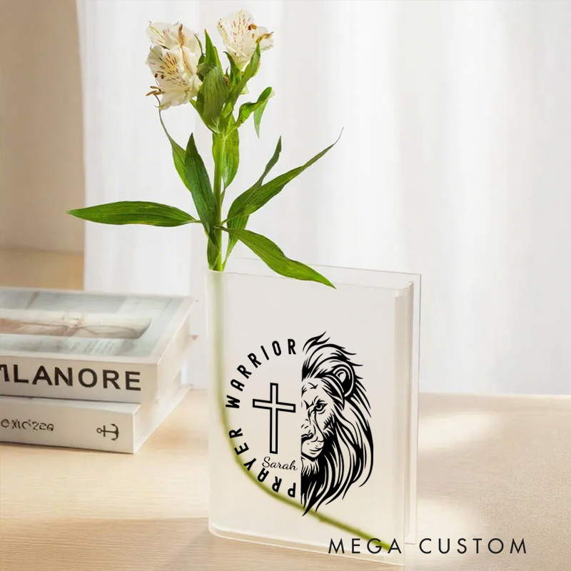 Personalized Prayer Warrior Bookend Vase with Name Aesthetic Room Decor Baptism Birthday Gift for Christians