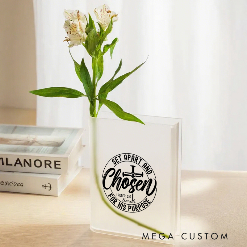 Personalized Set Apart and Chosen 1 Bookend Vase with Name Aesthetic Room Decor Baptism Birthday Gift for Christians