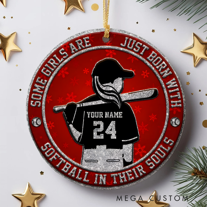 Personalized Softball Christmas Ornament with Custom Name, Number, and Inspirational Quote Design