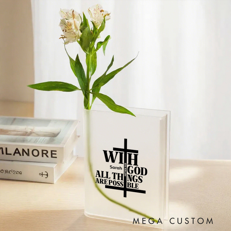 Personalized With God All Things Are Possible Matthew 19:26 Bookend Vase with Name Aesthetic Room Decor Baptism Birthday Gift for Christians