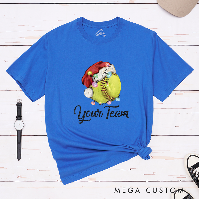 Personalized Softball Christmas T-Shirt with Festive Design and Custom Team Name