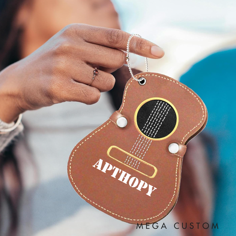Personalized PU Leather Guitar Pick Box Custom Name Portable Keychain Perfect Music Festival Gift for Guitarists