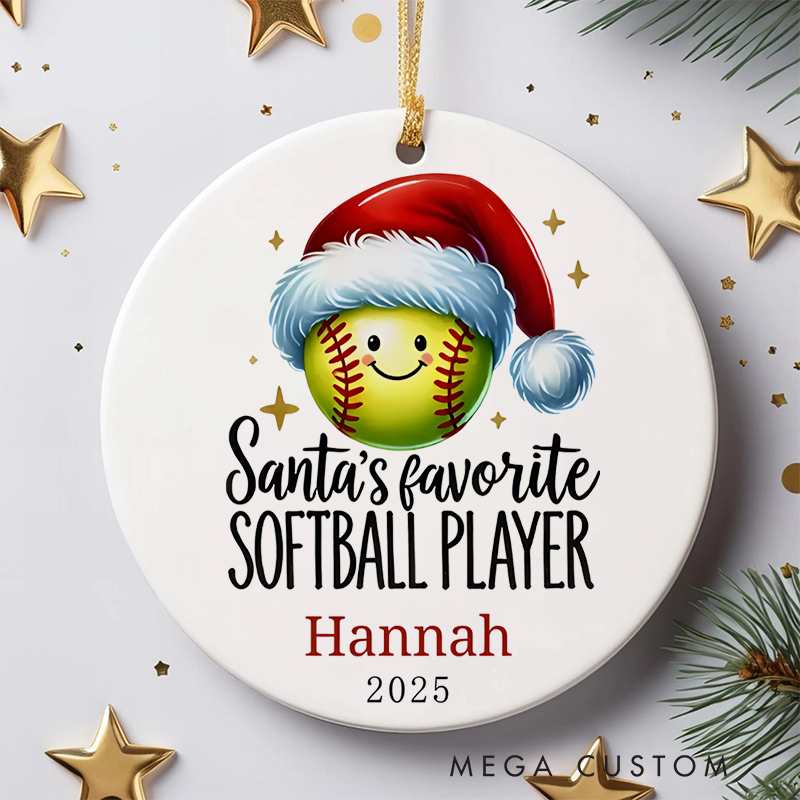 Personalized "Santa's Favorite Softball Player" Ornament with Custom Name and Year